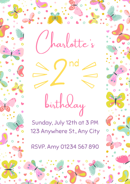 Printable Butterfly Birthday Invitation